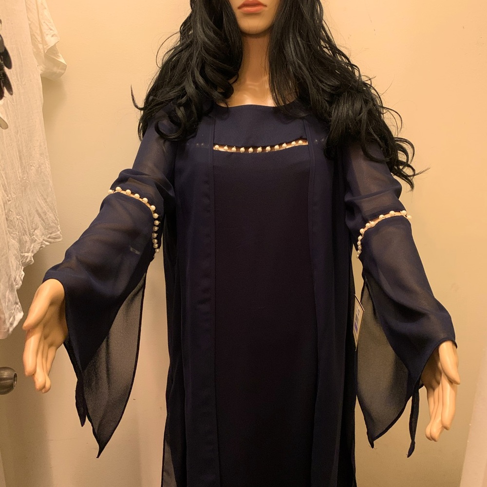 Beautiful navy blue dress with beaded trimming new